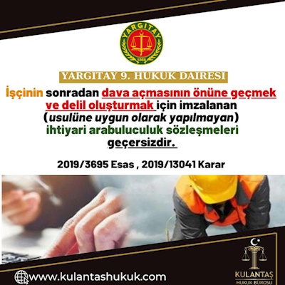 YARGITAY 9. HUKUK DAİRESİ  2019/3695 Esas 2019/13041 Karar