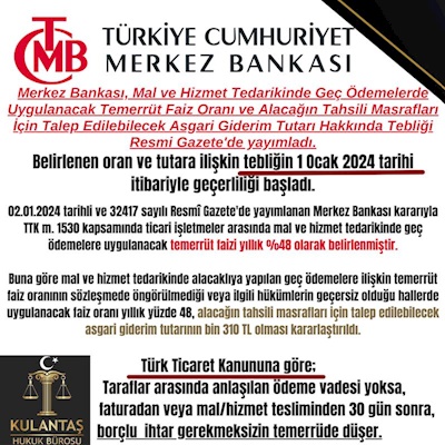 Merkez Bankası Tarafından Temerrüt Faiz Oranı HK.