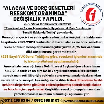 Alacak ve Borç Senetleri Reeskont Oranında Değişiklik Yapıldı.