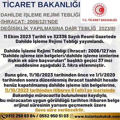 DAHİLDE İŞLEME REJİMİ TEBLİĞİ