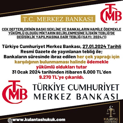 Merkez Bankası Çek Defteri Karşılığı Kararı HK.