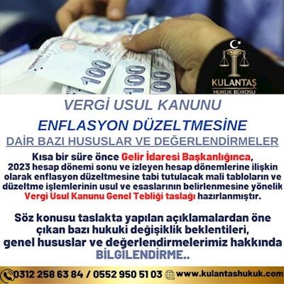 Vergi Usul Kanunu Enflasyon Düzeltmesine İlişkin